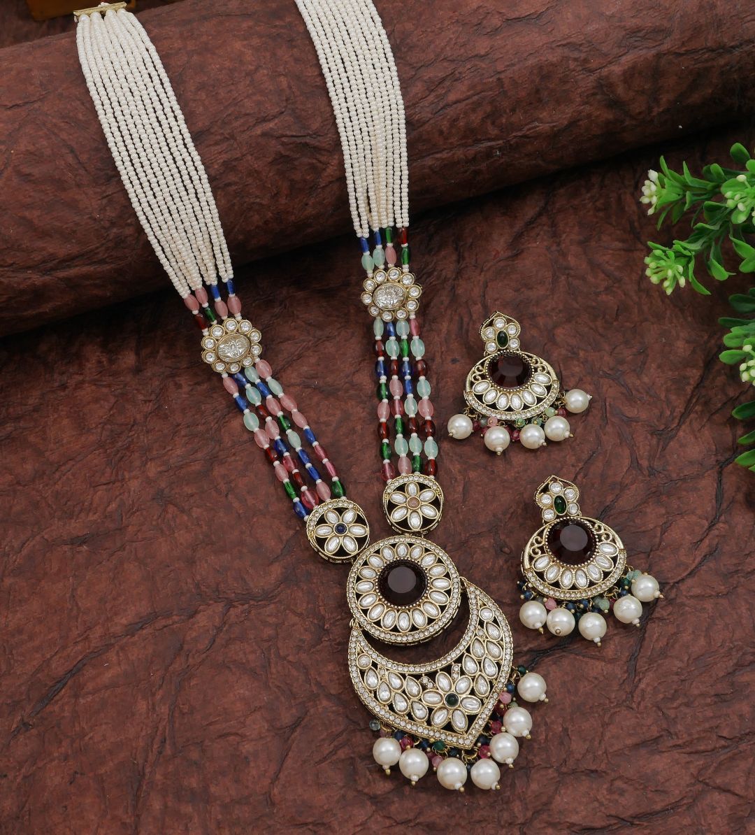 Traditional Nawabi Black Beaded Pearl Statement Necklace Set