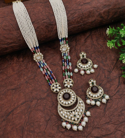 Traditional Nawabi Black Beaded Pearl Statement Necklace Set