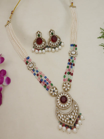 Traditional Nawabi Black Beaded Pearl Statement Necklace Set