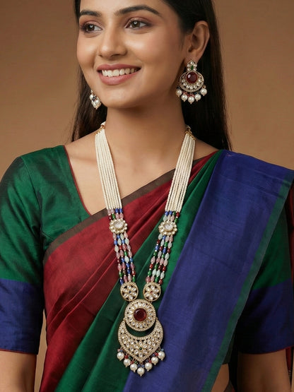 Traditional Nawabi Black Beaded Pearl Statement Necklace Set