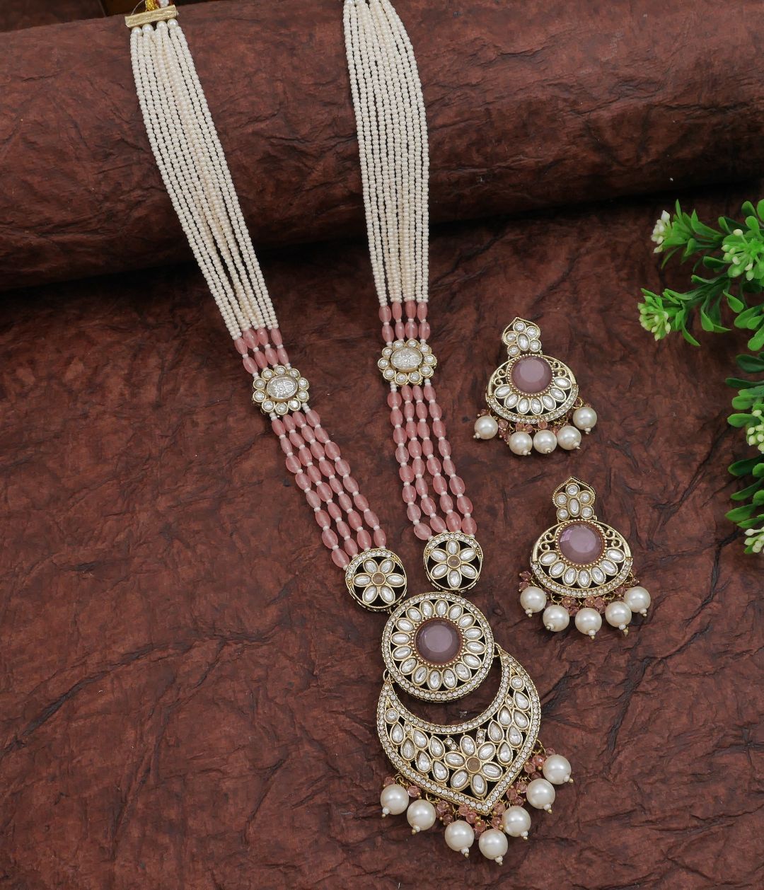 Traditional Nawabi Black Beaded Pearl Statement Necklace Set