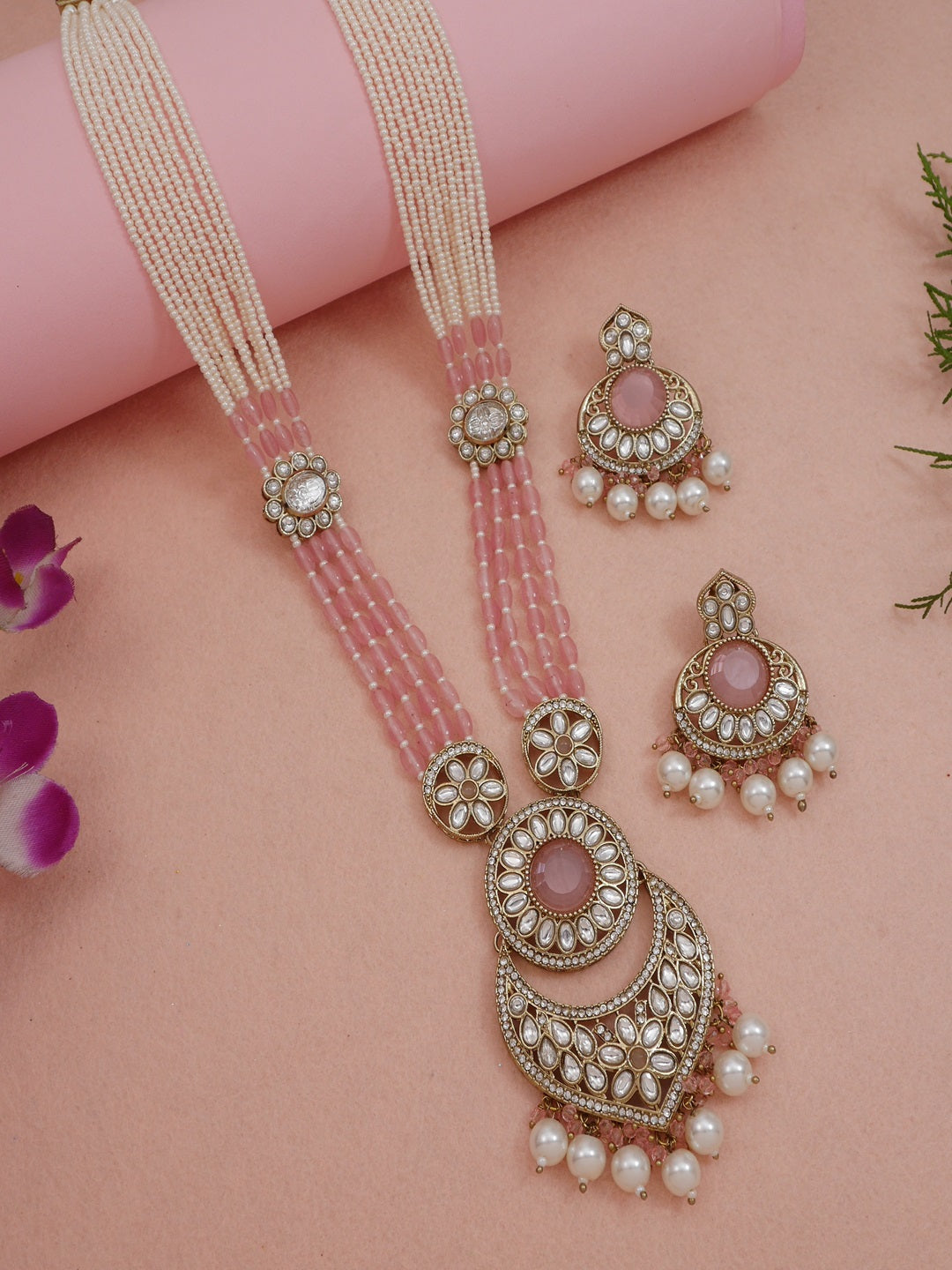 Traditional Nawabi Black Beaded Pearl Statement Necklace Set