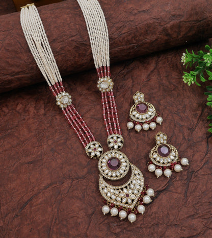 Traditional Nawabi Black Beaded Pearl Statement Necklace Set