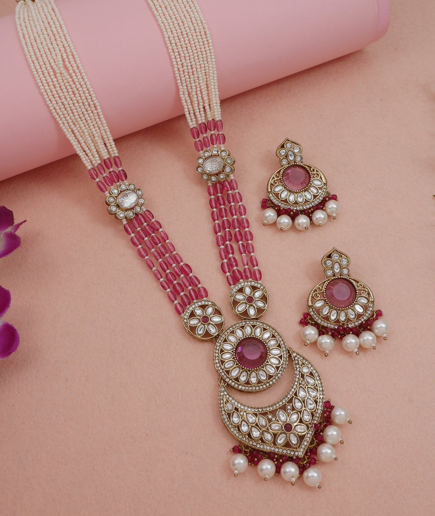 Traditional Nawabi Black Beaded Pearl Statement Necklace Set