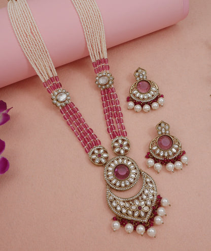 Traditional Nawabi Black Beaded Pearl Statement Necklace Set