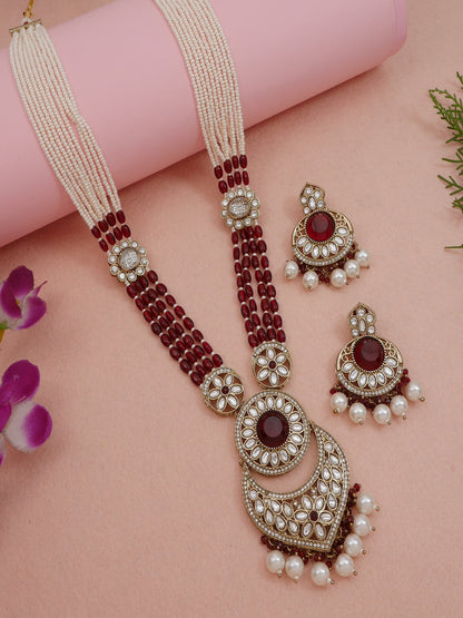Traditional Nawabi Black Beaded Pearl Statement Necklace Set