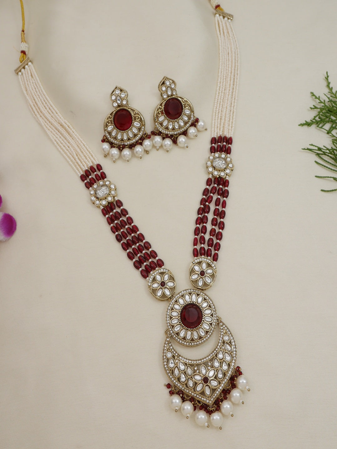 Traditional Nawabi Black Beaded Pearl Statement Necklace Set