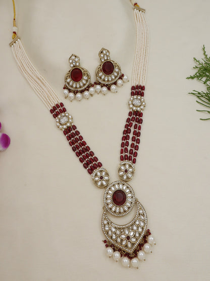 Traditional Nawabi Black Beaded Pearl Statement Necklace Set