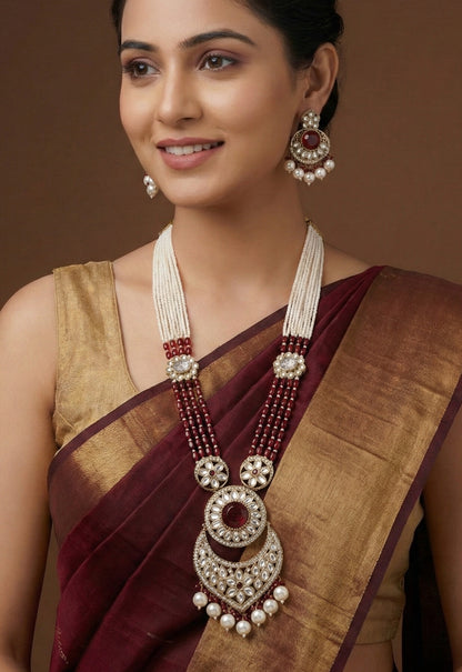 Traditional Nawabi Black Beaded Pearl Statement Necklace Set