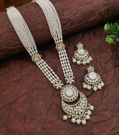 Traditional Nawabi Black Beaded Pearl Statement Necklace Set