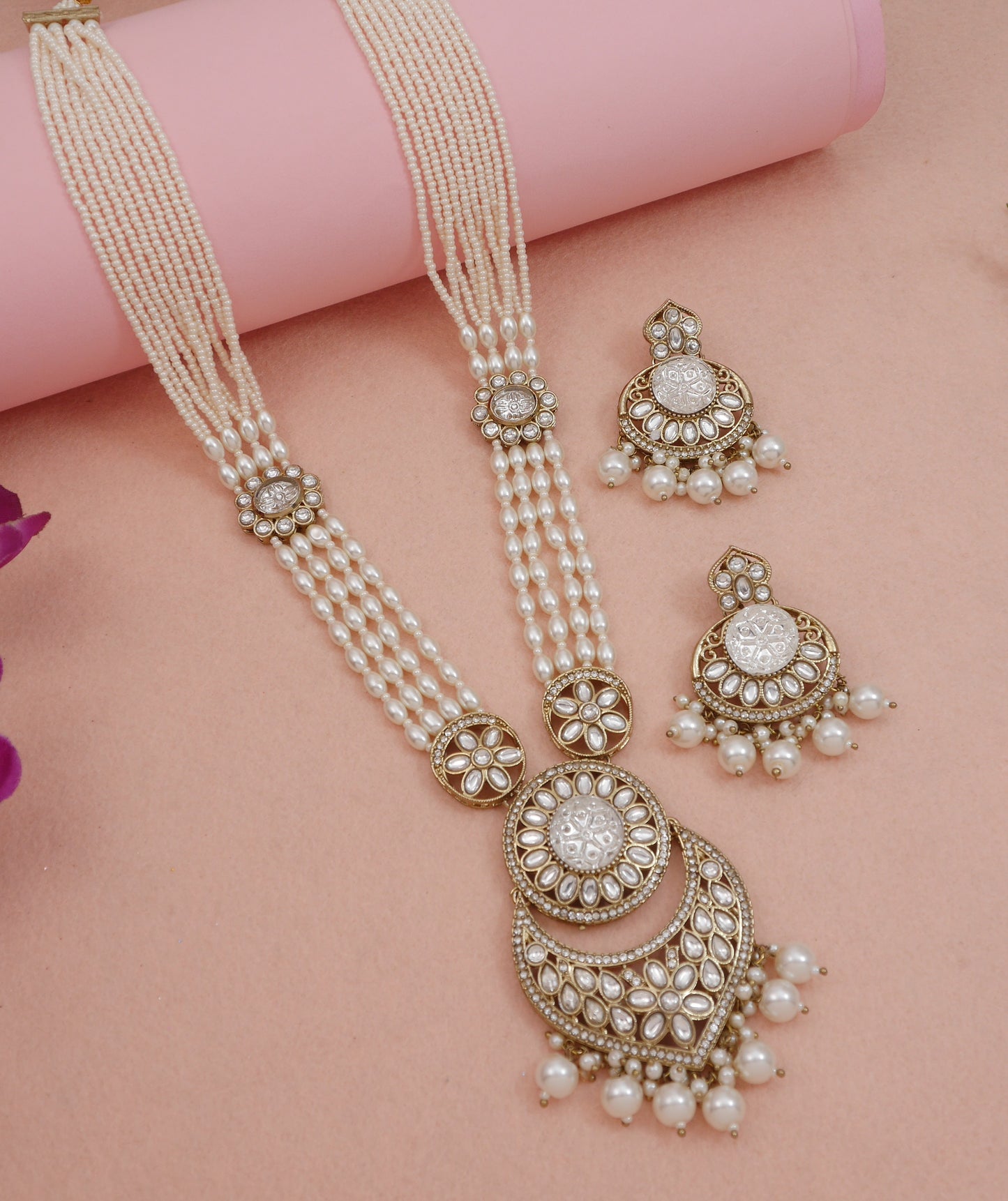 Traditional Nawabi Black Beaded Pearl Statement Necklace Set