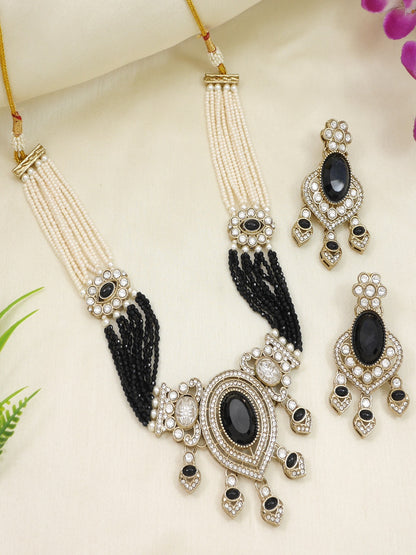 Royal Noir Pearl & Black Beaded Statement Necklace Set