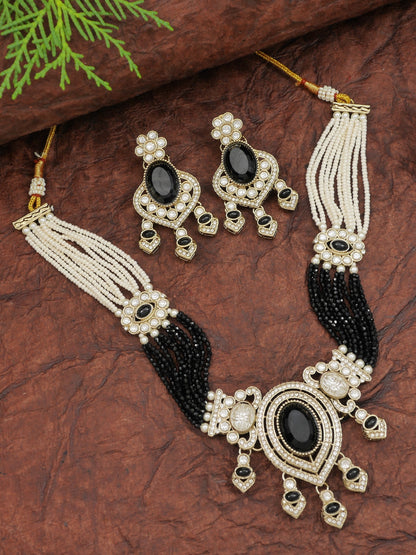Royal Noir Pearl & Black Beaded Statement Necklace Set