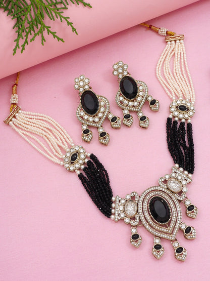 Royal Noir Pearl & Black Beaded Statement Necklace Set