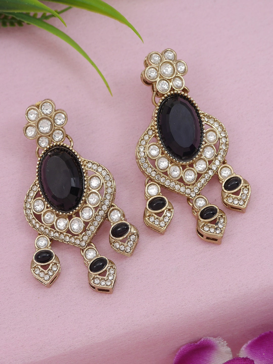 Royal Noir Pearl & Black Beaded Statement Necklace Set