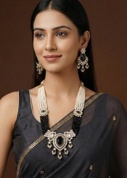 Royal Noir Pearl & Black Beaded Statement Necklace Set