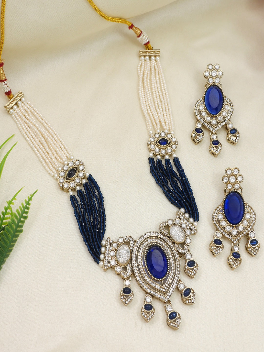 Royal Noir Pearl & Black Beaded Statement Necklace Set
