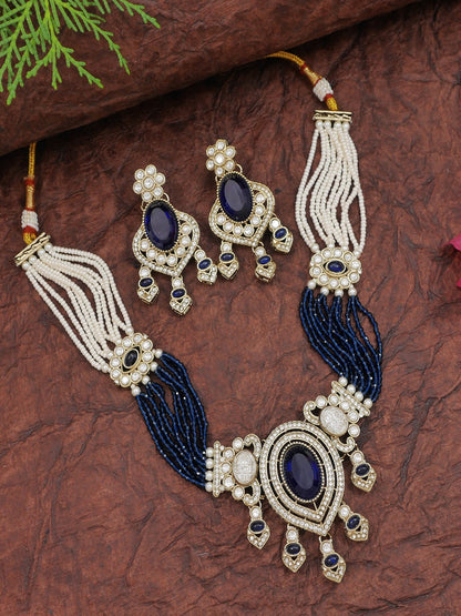 Royal Noir Pearl & Black Beaded Statement Necklace Set