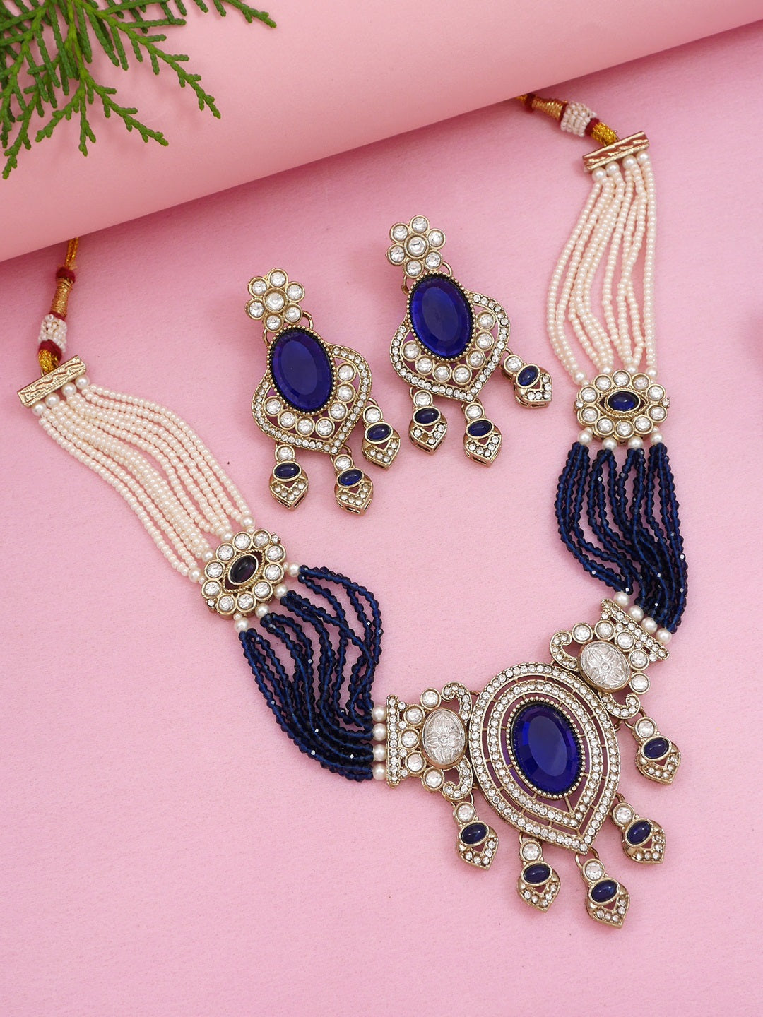 Royal Noir Pearl & Black Beaded Statement Necklace Set