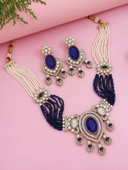 Royal Noir Pearl & Black Beaded Statement Necklace Set