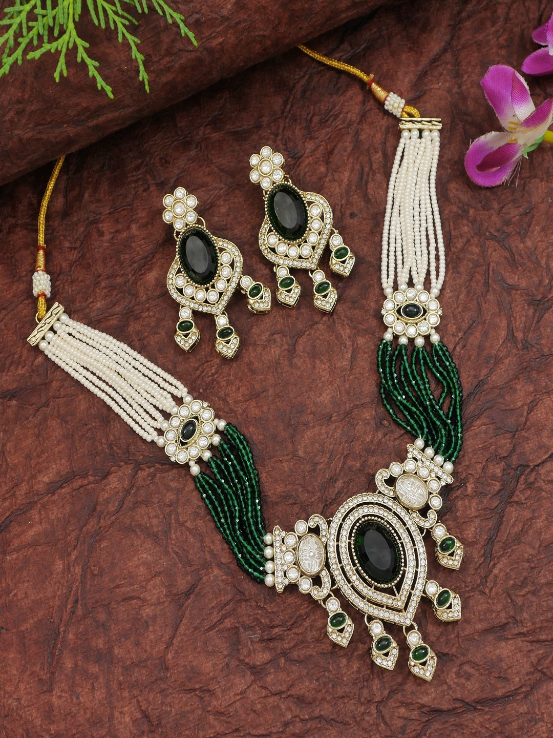 Royal Noir Pearl & Black Beaded Statement Necklace Set