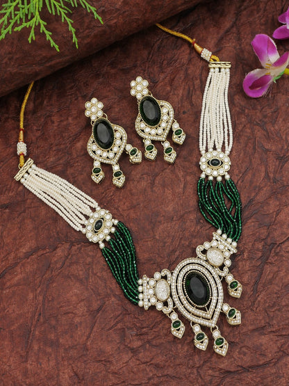 Royal Noir Pearl & Black Beaded Statement Necklace Set