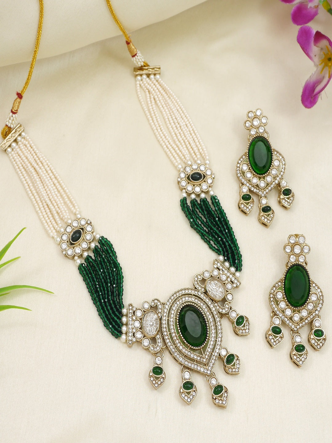 Royal Noir Pearl & Black Beaded Statement Necklace Set