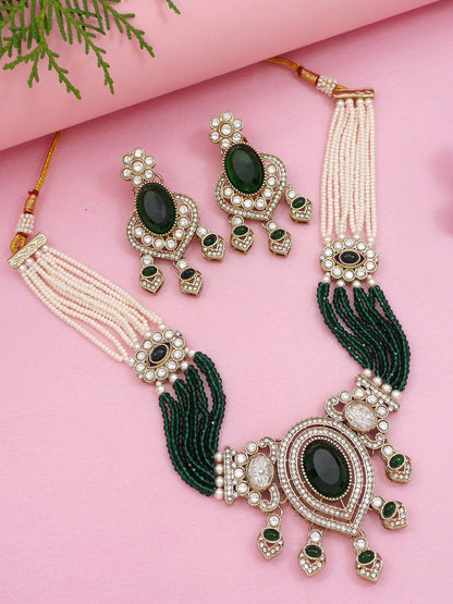 Royal Noir Pearl & Black Beaded Statement Necklace Set