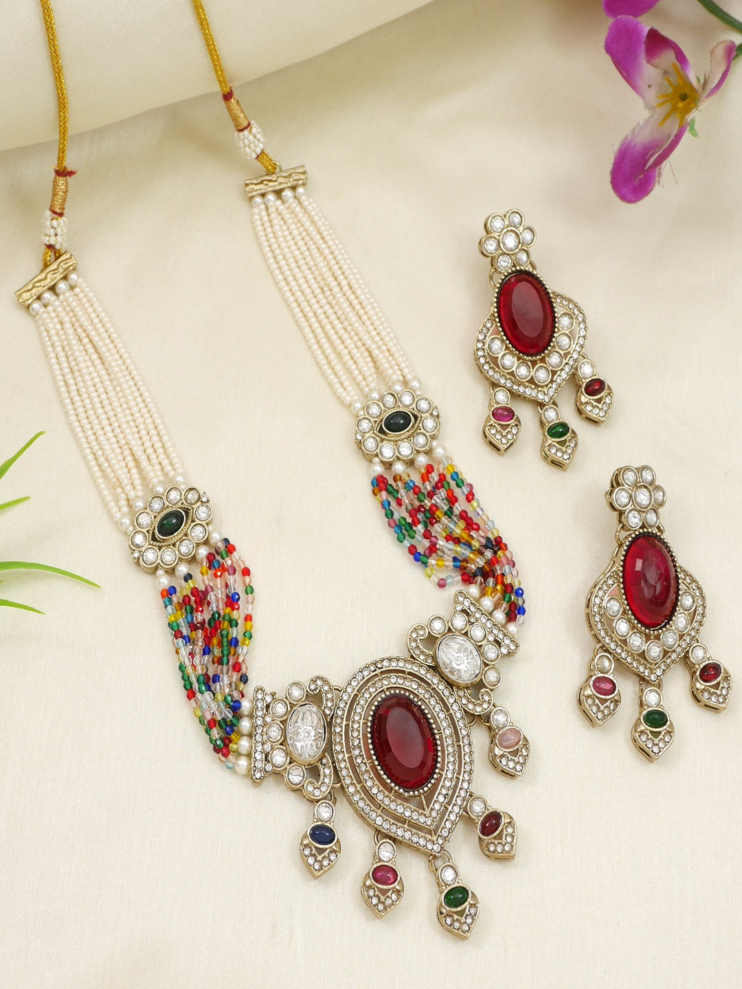 Royal Noir Pearl & Black Beaded Statement Necklace Set