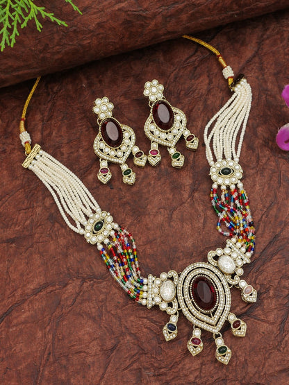 Royal Noir Pearl & Black Beaded Statement Necklace Set