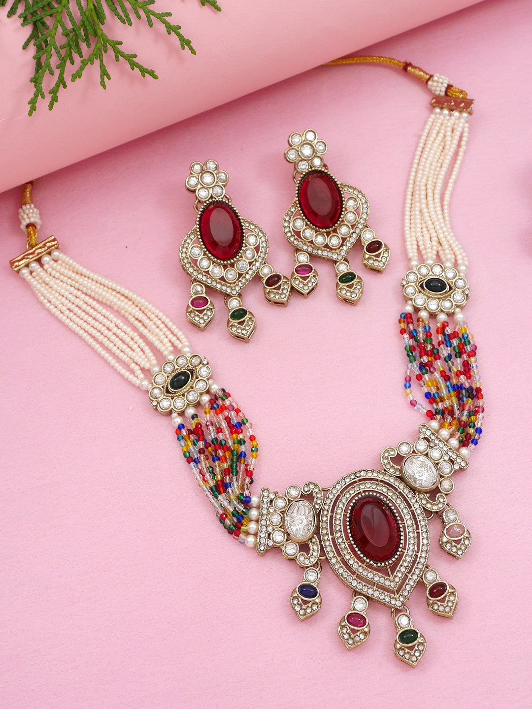 Royal Noir Pearl & Black Beaded Statement Necklace Set