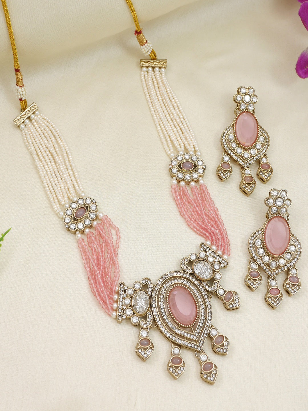 Royal Noir Pearl & Black Beaded Statement Necklace Set