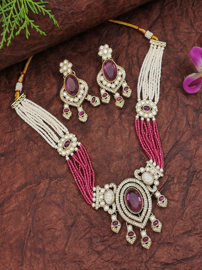 Royal Noir Pearl & Black Beaded Statement Necklace Set