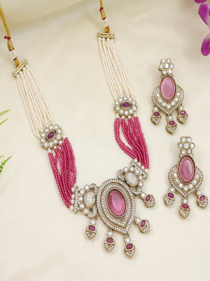 Royal Noir Pearl & Black Beaded Statement Necklace Set