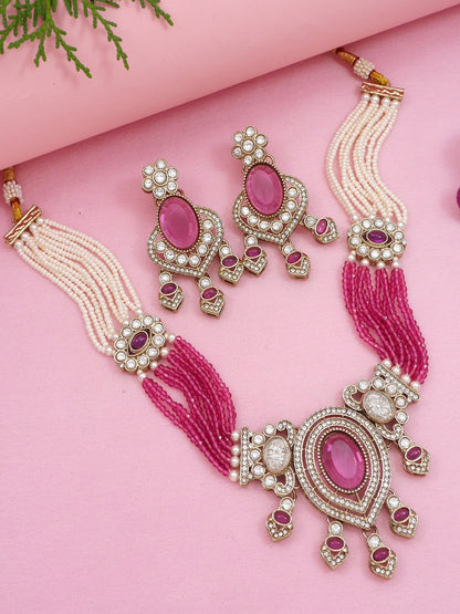 Royal Noir Pearl & Black Beaded Statement Necklace Set