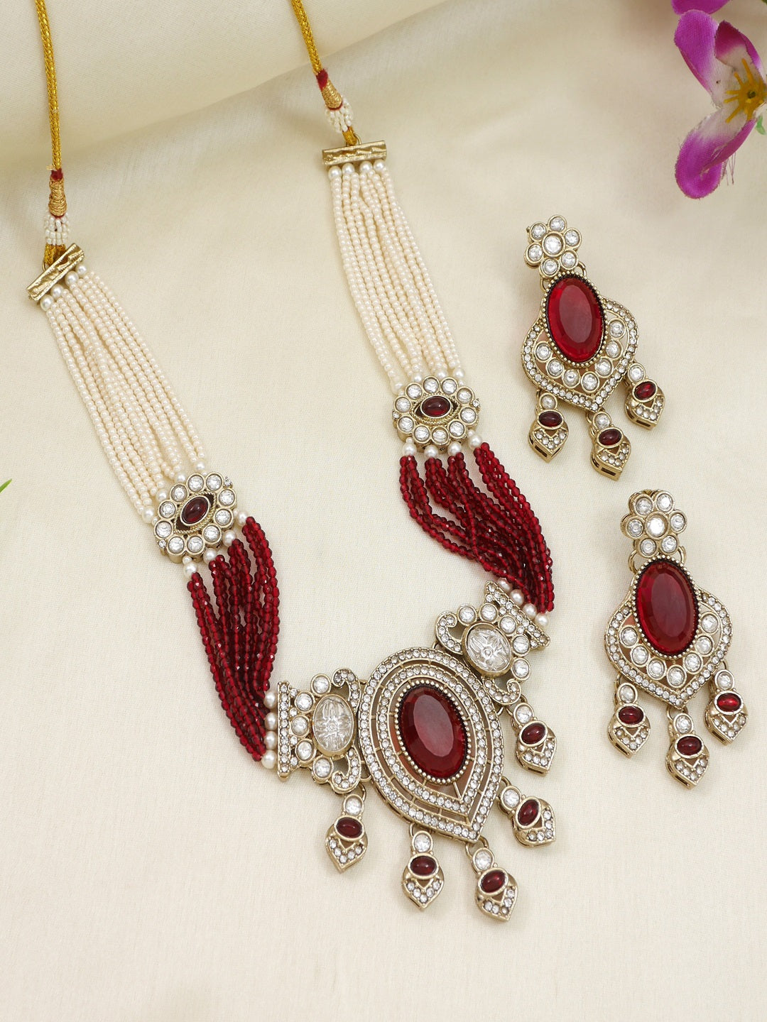 Royal Noir Pearl & Black Beaded Statement Necklace Set