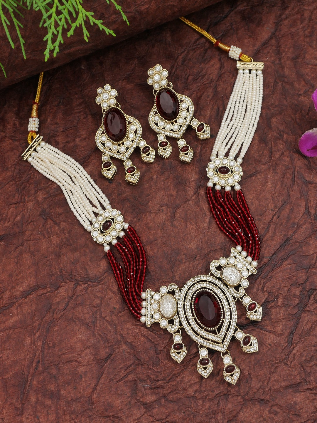 Royal Noir Pearl & Black Beaded Statement Necklace Set