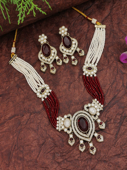 Royal Noir Pearl & Black Beaded Statement Necklace Set