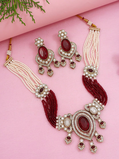 Royal Noir Pearl & Black Beaded Statement Necklace Set