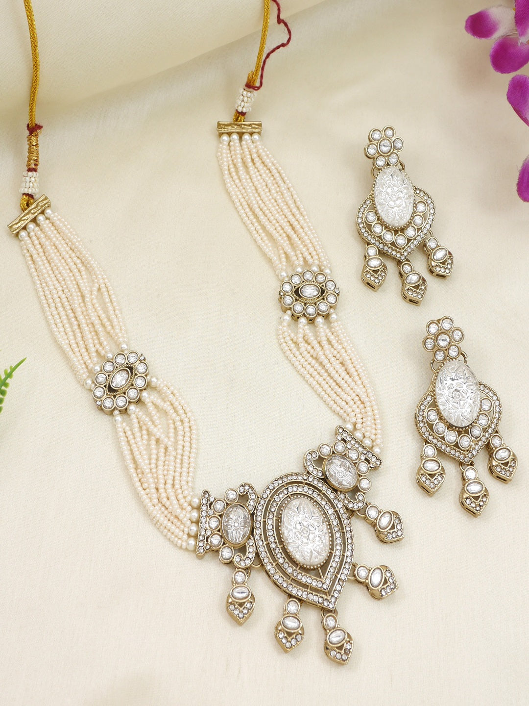 Royal Noir Pearl & Black Beaded Statement Necklace Set