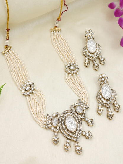 Royal Noir Pearl & Black Beaded Statement Necklace Set