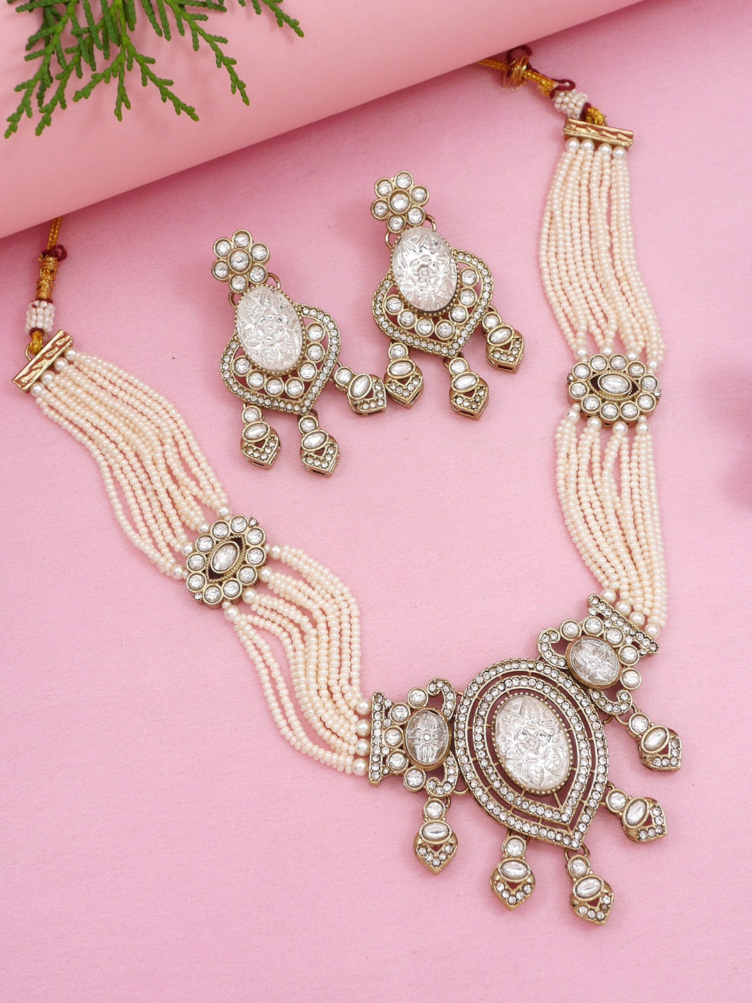 Royal Noir Pearl & Black Beaded Statement Necklace Set