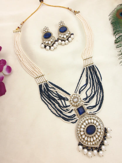 Royal Pearl & Black Beaded Statement Necklace Set