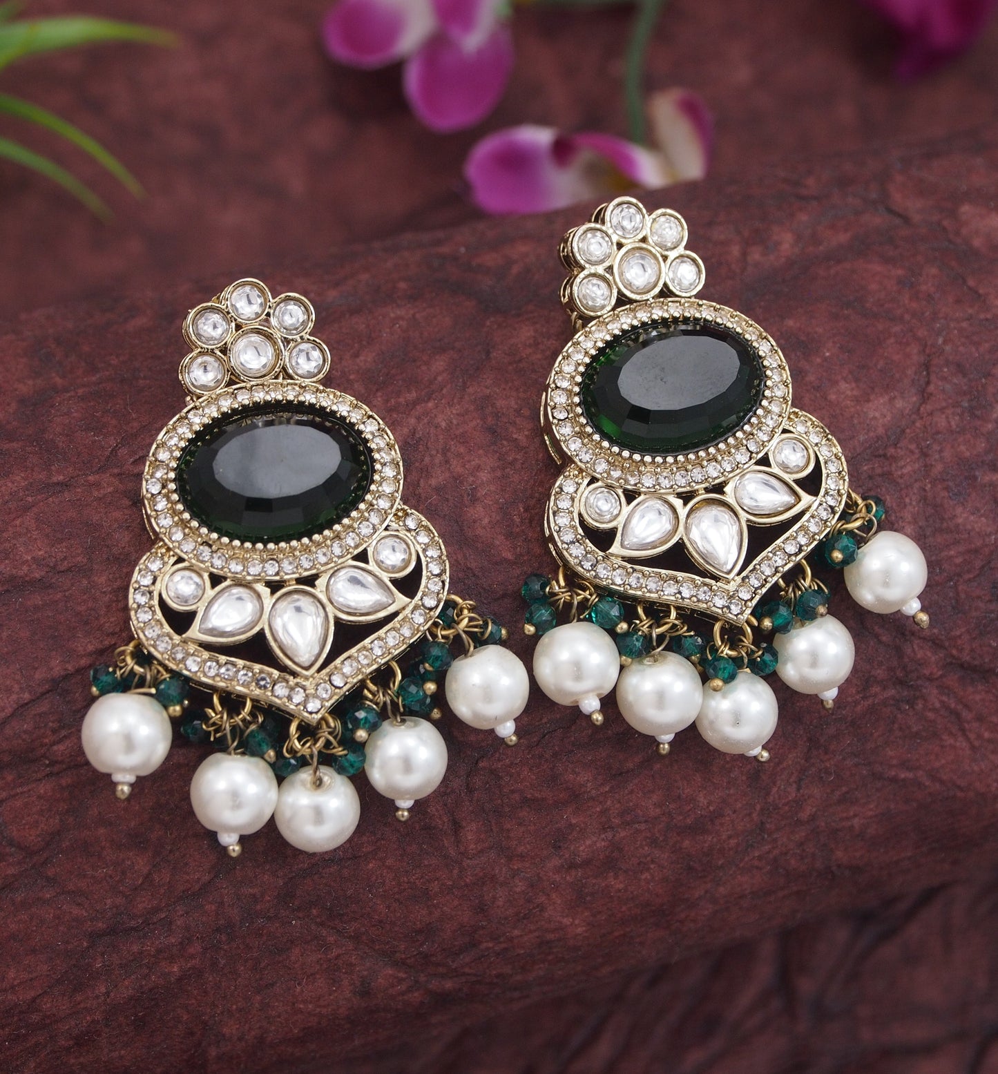 Royal Pearl & Black Beaded Statement Necklace Set