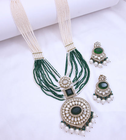 Royal Pearl & Black Beaded Statement Necklace Set