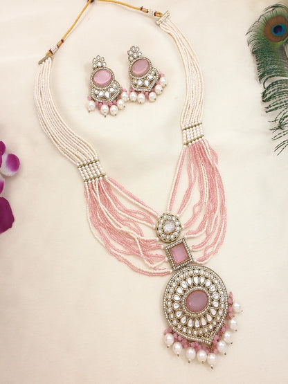 Royal Pearl & Black Beaded Statement Necklace Set