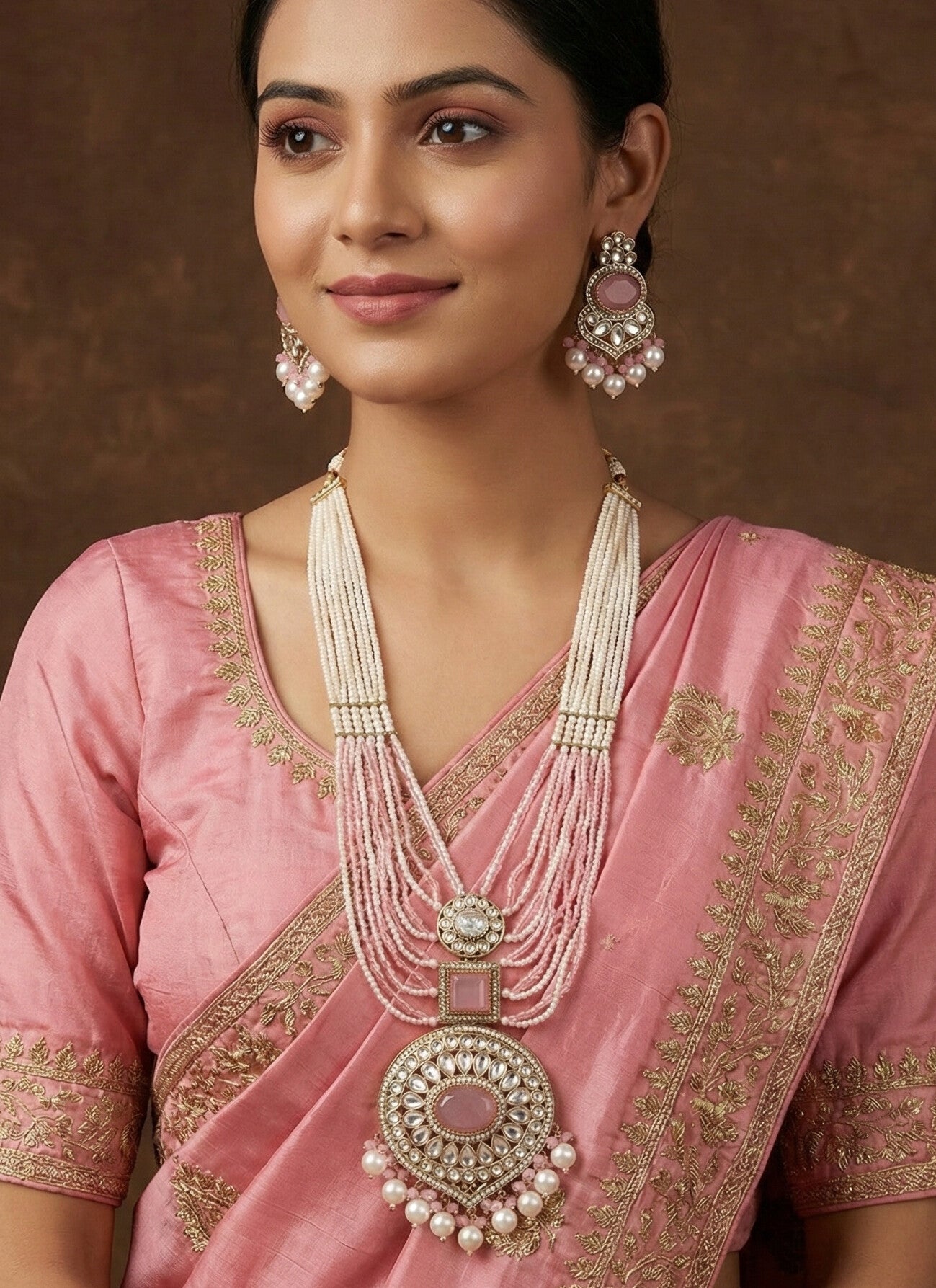 Royal Pearl & Black Beaded Statement Necklace Set