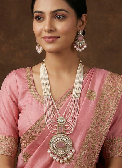 Royal Pearl & Black Beaded Statement Necklace Set