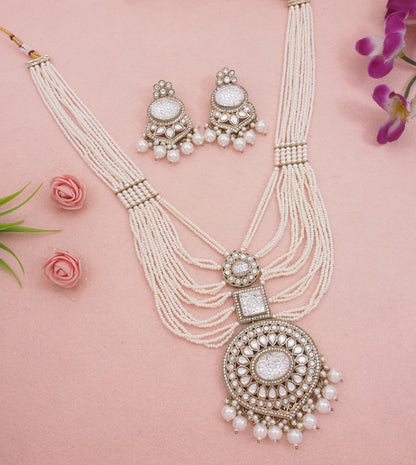 Royal Pearl & Black Beaded Statement Necklace Set