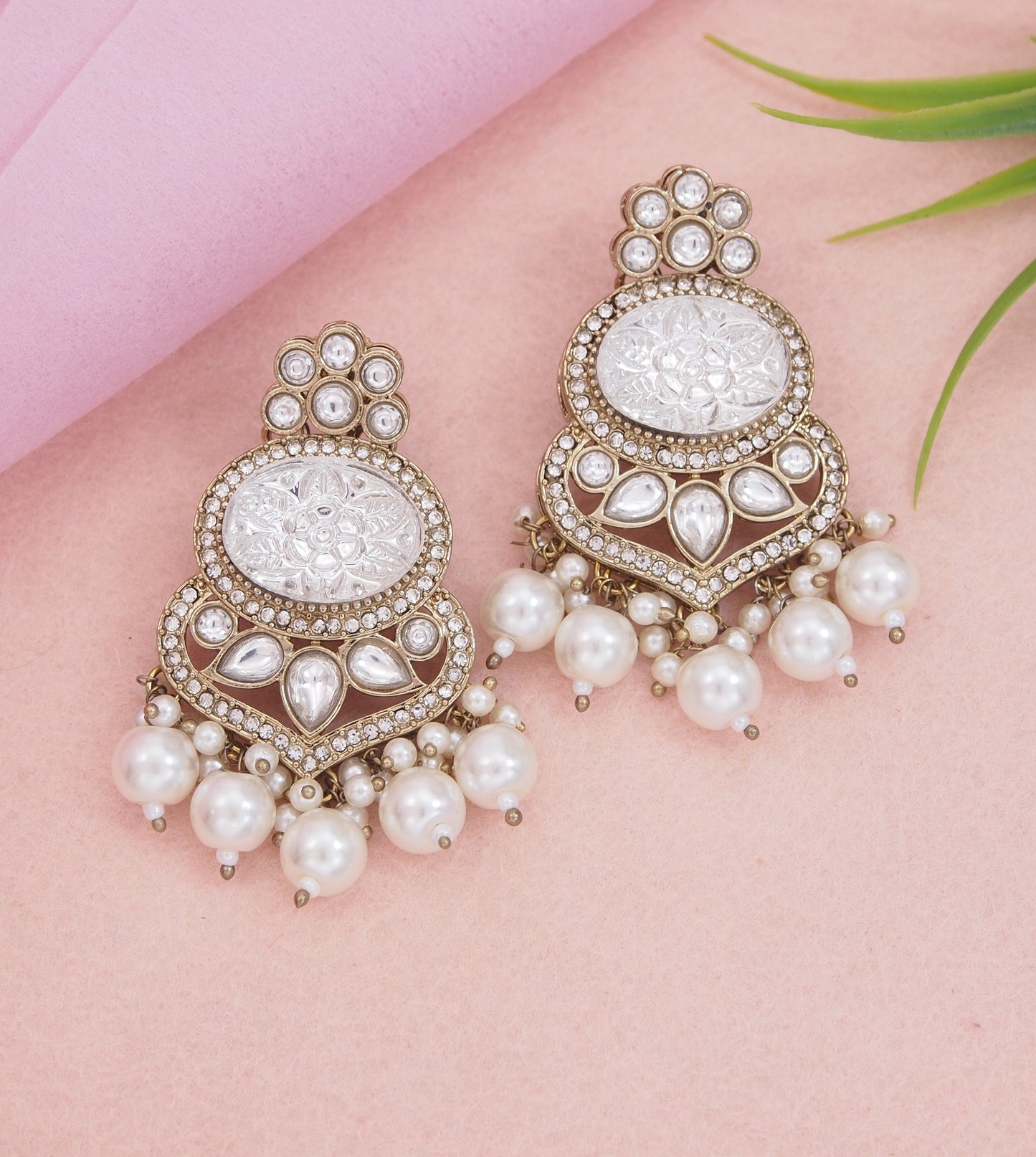 Royal Pearl & Black Beaded Statement Necklace Set